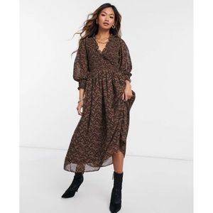 ASOS Flowy Shirred Animal Print Midi Dress